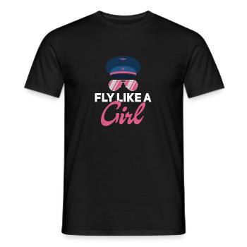Chapeau de pilote amusant Fly Like A Girl pour - T-shirt homme - noir - Devant - AI Model Male 178 light (178cm)