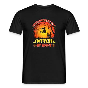 Pompier le jour, sorcière la nuit - T-shirt homme - noir - Devant - AI Model Male 178 light (178cm)