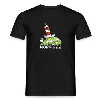 Nordsee Leuchtturm Und Schafe Auf Der Nordseeinsel - Männer T-Shirt - Schwarz - Vorne - AI Model Male 178 light (178cm)