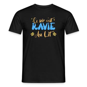 Ce soir c'est ravie au lit humour blague mariage - T-shirt homme - noir - Devant - AI Model Male 178 light (178cm)