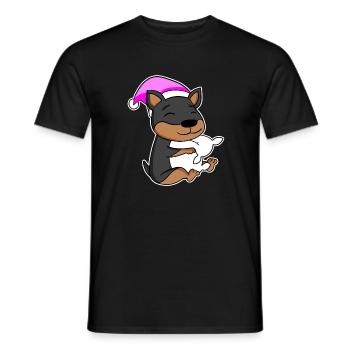 Chien Nain Pinscher avec oreiller et bonnet de couchage - T-shirt homme - noir - Devant - AI Model Male 178 light (178cm)