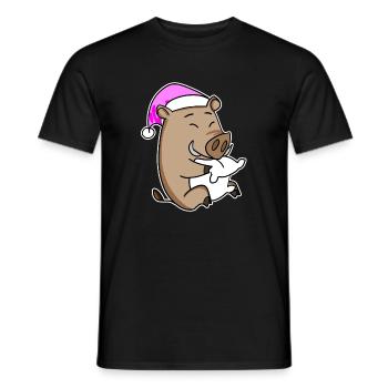Sanglier avec oreiller et bonnet de couchage - T-shirt homme - noir - Devant - AI Model Male 178 light (178cm)