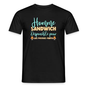 Homme sandwich disponible pour les petites faims - T-shirt homme - noir - Devant - AI Model Male 178 light (178cm)
