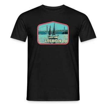 Lisbon Portugal, boat on the Tagus River - Men's T-Shirt - black - Front - AI Model Male 178 light (178cm)