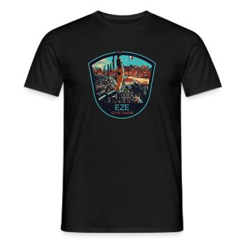 Original illustration village of Èze, Côte d'Azur - Men's T-Shirt - black - Front - AI Model Male 178 light (178cm)