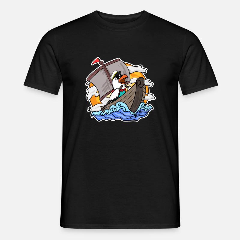 Möwe im Boot - Männer T-Shirt - Schwarz
