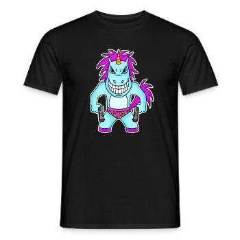 Einhorn mit Pistole - Männer T-Shirt - Schwarz - Vorne - AI Model Male 178 light (178cm)