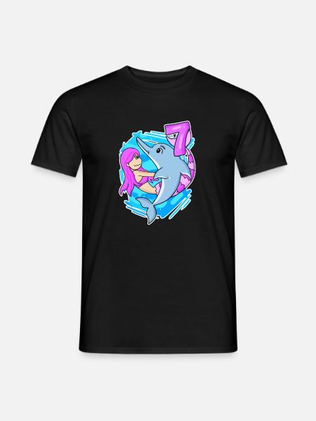 7. Geburtstag Mädchen 7 Jahre alt Meerjungfrau - Männer T-Shirt - Schwarz