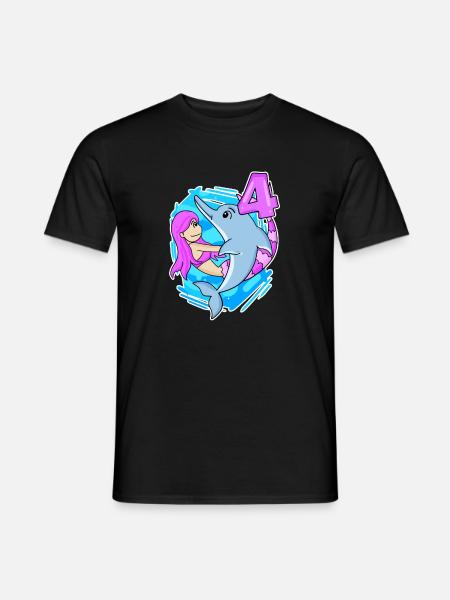 4ème anniversaire Fille 4 ans Sirène - T-shirt homme - noir