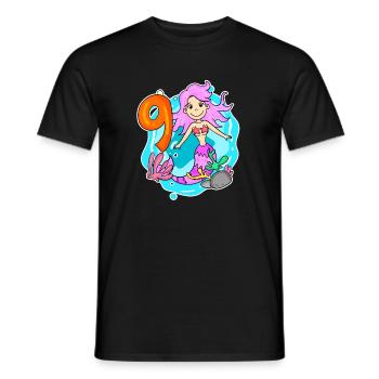 Fille de 9 ans sirène de 9ème anniversaire - T-shirt homme - noir - Devant - AI Model Male 178 light (178cm)