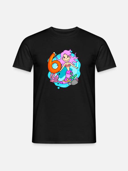 Meisje 6 jaar oud 6e verjaardag zeemeermin - Heren T-shirt - zwart