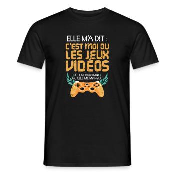 Elle m'a dit c'est moi ou mes jeux vidéos humour - T-shirt homme - noir - Devant - AI Model Male 178 light (178cm)