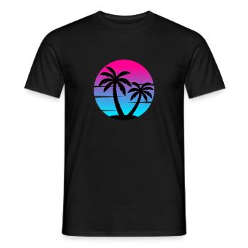 Coucher de soleil synthwave des années 80 avec des palmiers en cercle - T-shirt homme - noir - Devant - AI Model Male 178 light (178cm)