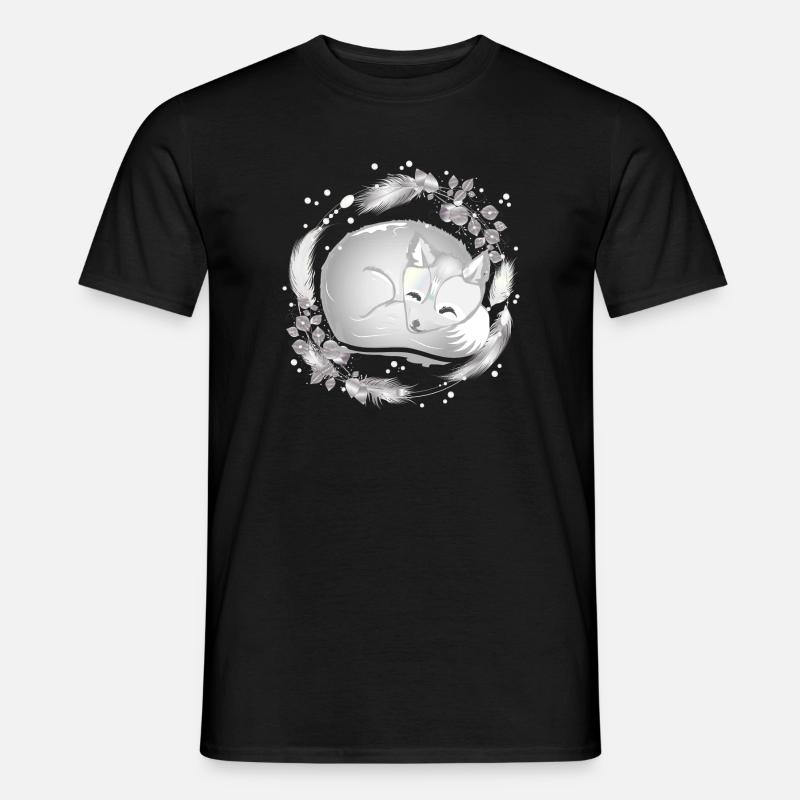 small polar fox sleeping in silver colors - Men’s T-shirt - black
