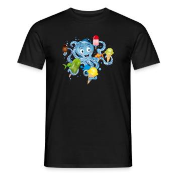 cool octopus with lots of ice cream under water - Men's T-Shirt - black - Front - AI Model Male 178 light (178cm)