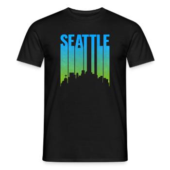 Seattle Neon Skyline Kunstdruck - Männer T-Shirt - Schwarz - Vorne - AI Model Male 178 light (178cm)