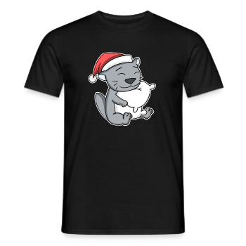 British Shorthair Cat Noël Sommeil Fatigué - T-shirt homme - noir - Devant - AI Model Male 178 light (178cm)