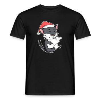Chat de forêt norvégien Chat Noël endormi - T-shirt homme - noir - Devant - AI Model Male 178 light (178cm)