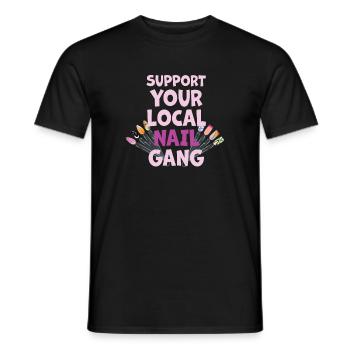 Soutenez votre Nail Gang Nail Tech local - T-shirt homme - noir - Devant - AI Model Male 178 light (178cm)