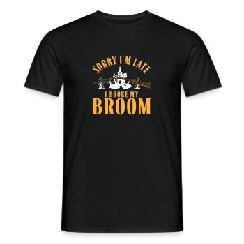 Sorry I'm Late Funny Witch Broom Humor For A - Men's T-Shirt - black - Front - AI Model Male 178 light (178cm)
