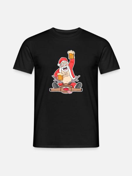 Santa Beer Funny Deer - Men's T-Shirt - black