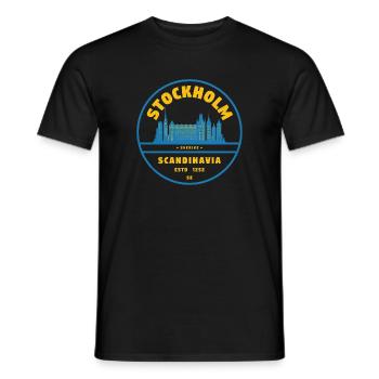 Stockholm Skyline Abzeichen Blau Gelb - Männer T-Shirt - Schwarz - Vorne - AI Model Male 178 light (178cm)