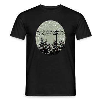 Vögel auf Stromleitung über beleuchtete Bäume - Männer T-Shirt - Schwarz - Vorne - AI Model Male 178 light (178cm)