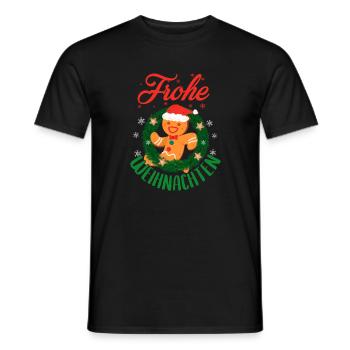 Fröhliche Weihnachten Lebkuchenmann Kranz - Männer T-Shirt - Schwarz - Vorne - AI Model Male 178 light (178cm)