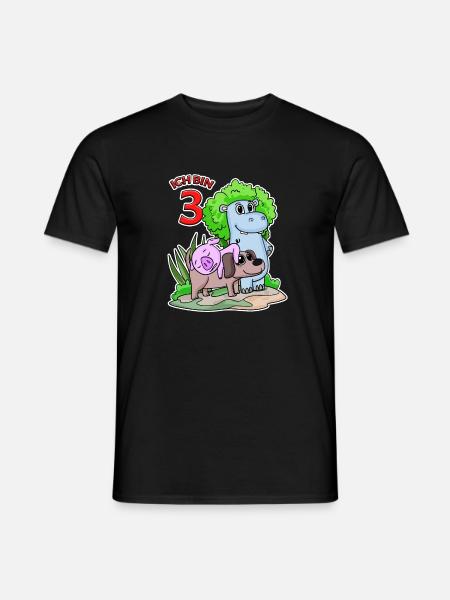 3. Geburtstag Niedliche Tiere 3 Jahre alt - Männer T-Shirt - Schwarz