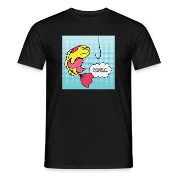 Pop Art Fish Hooked Humor - Men's T-Shirt - black - Front - AI Model Male 178 light (178cm)