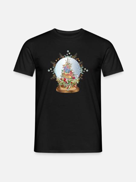 schöne nostalgische Schneekugel mit Weihnachtsbaum - Männer T-Shirt - Schwarz