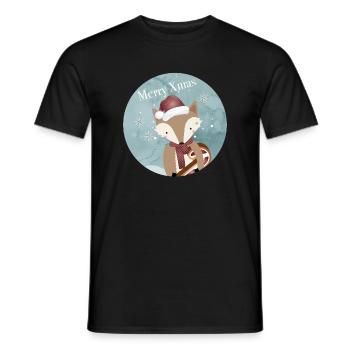 goldiger Fuchs für Weihnachten mit Weihnachtsmütze - Männer T-Shirt - Schwarz - Vorne - AI Model Male 178 light (178cm)