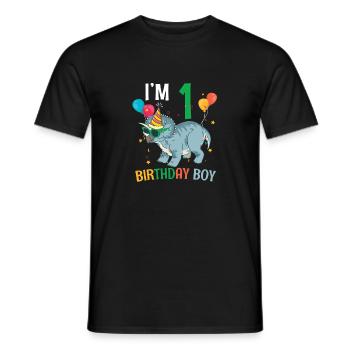 Je suis 1 anniversaire garçon tricératops 1 an 1er - T-shirt homme - noir - Devant - AI Model Male 178 light (178cm)