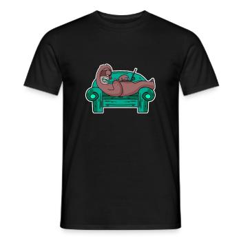 Sloth on sofa laptop staff - Men's T-Shirt - black - Front - AI Model Male 178 light (178cm)