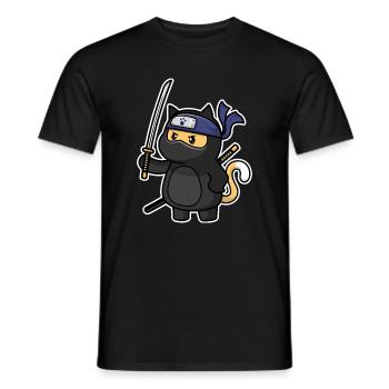 Humour Chat mignon Kawaii Chibi en Ninja Chat - T-shirt homme - noir - Devant - AI Model Male 178 light (178cm)