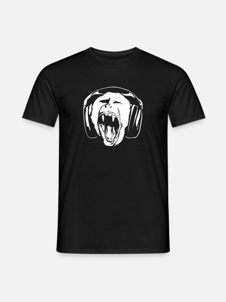 Affe hört Musik über Kopfhörer - Männer T-Shirt - Schwarz