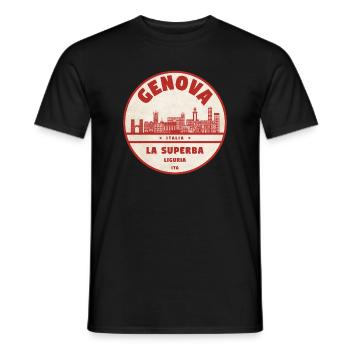 Panorama de la ville ancienne de Genoa Italia - T-shirt homme - noir - Devant - AI Model Male 178 light (178cm)