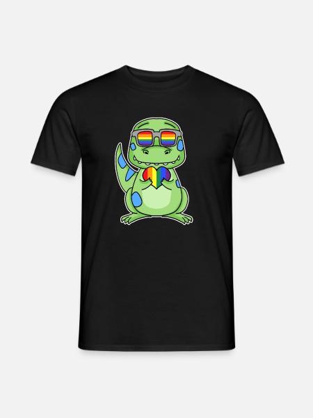 Gay Rainbow Heart Dinosaurs - Men's T-Shirt - black