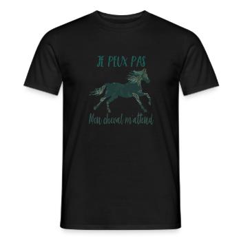 Je peux pas mon cheval m'attend - florale poney - T-shirt homme - noir - Devant - AI Model Male 178 light (178cm)