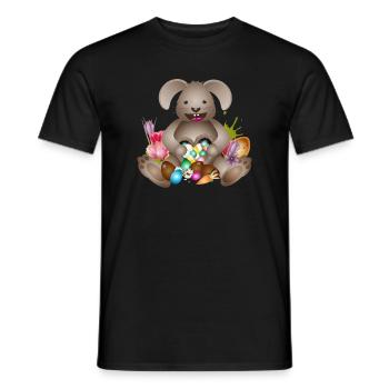 laughing Easter with Easter nest full of Easter eggs - Men's T-Shirt - black - Front - AI Model Male 178 light (178cm)