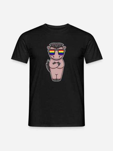Gay Regenbogen - Pferd mit Brille - Männer T-Shirt - Schwarz