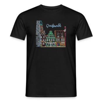 Greifswald, Colombages à Fischmarkt, Allemagne de l'Est - T-shirt homme - noir - Devant - AI Model Male 178 light (178cm)