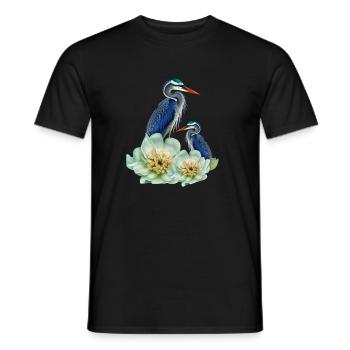 Der elegante Kranich mit Blumen - Männer T-Shirt - Schwarz - Vorne - AI Model Male 178 light (178cm)