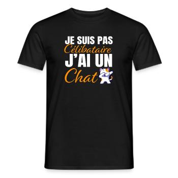 Pas célibataire, j'ai un chat - T-shirt homme - noir - Devant - AI Model Male 178 light (178cm)