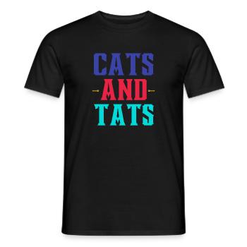 Katzen und Tattoos – Bunter Tippfehler - Männer T-Shirt - Schwarz - Vorne - AI Model Male 178 light (178cm)
