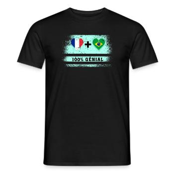 Drapeau France et Brésil 100% génial - T-shirt homme - noir - Devant - AI Model Male 178 light (178cm)