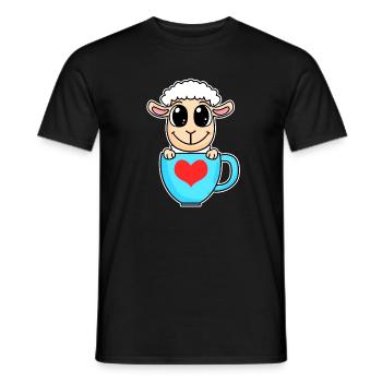 Sheep Heart Coffee Love - Heart Motif - Men's T-Shirt - black - Front - AI Model Male 178 light (178cm)