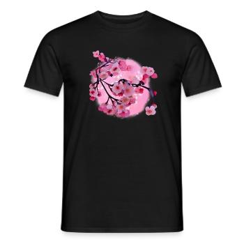 Japanese Cherry Blossom Art - Men's T-Shirt - black - Front - AI Model Male 178 light (178cm)