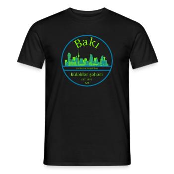 Conception de cercle de la skyline de Bakou avec vert néon - T-shirt homme - noir - Devant - AI Model Male 178 light (178cm)