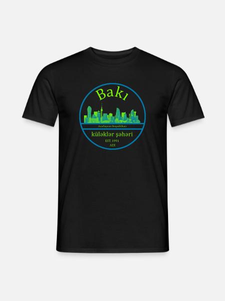 Baku Skyline Circle Design with Neon Green - Men's T-Shirt - black